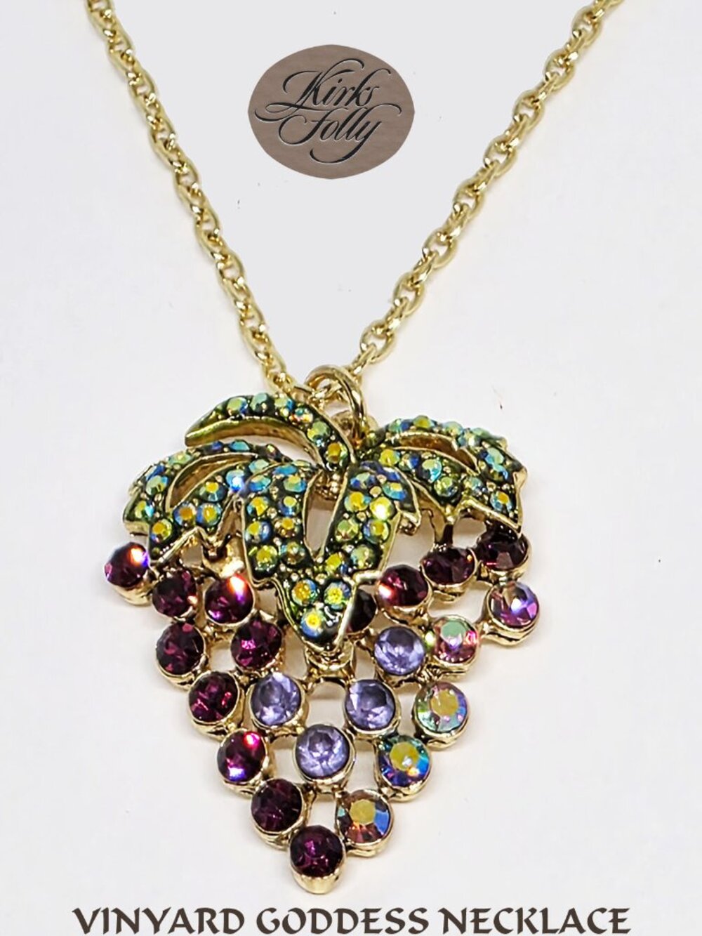 Kirks Folly VINYARD GODDESS Crystal Aurora Borealis Necklace Goldtone